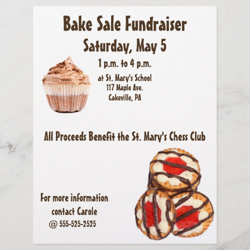 Bake Sale Fundraiser Flyer Cookies  Cupcakes
