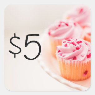 Bake Sale Fundraiser Price Stickers Pink Cupcakes