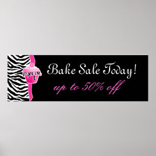 Bake Sale Poster Cute Zebra Cupcake Pink