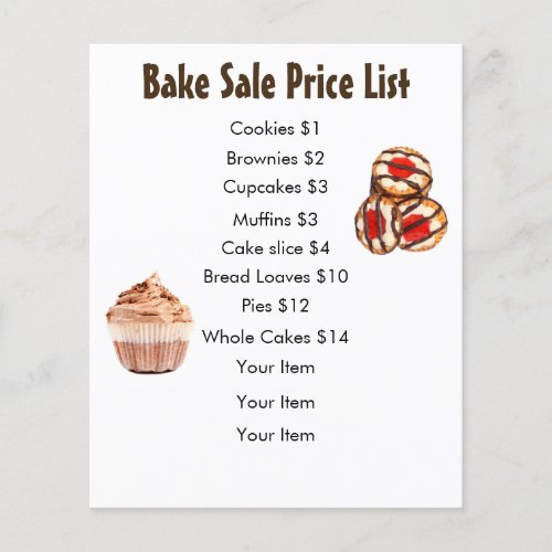 Bake Sale Price List Chocolate Cupcake and Cookies Flyer