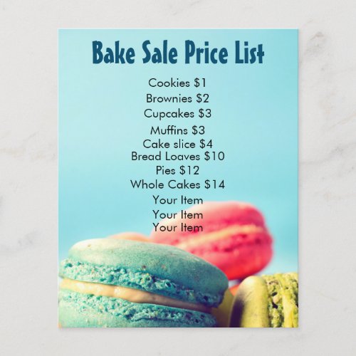Bake Sale Price List Colorful Macarons Cookies Flyer