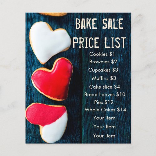 Bake Sale Price List Dark Background Heart Cookies Flyer