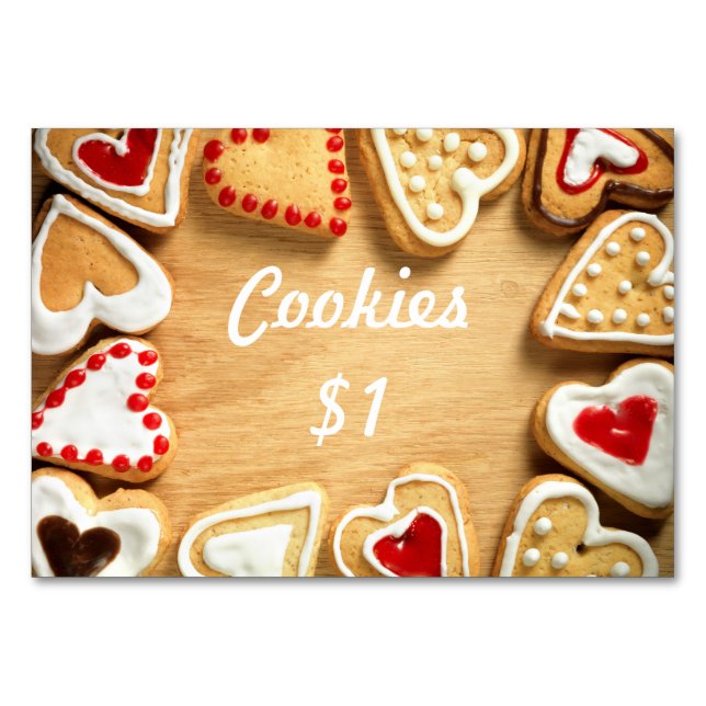 Bake Sale Table Signage Card Cookies on Wood (Front)