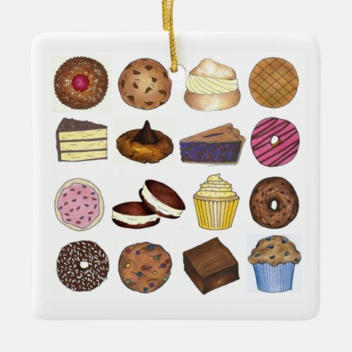 Bake Sale Treats Cupcake Cookie Pie Brownie Donut Ceramic Ornament