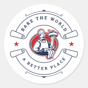 Bake The World A Better Place Bakery Chef Classic Round Sticker