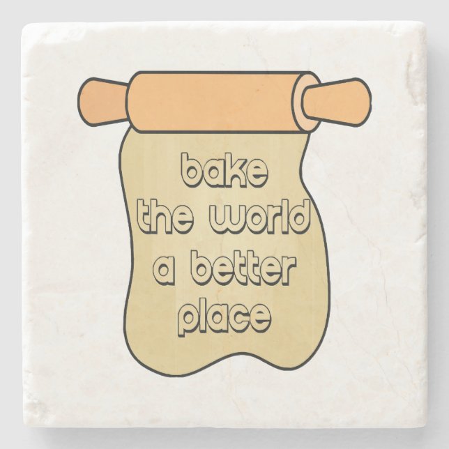 Bake the world a better place stone coaster (Front)