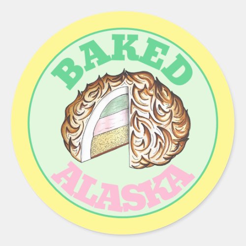 Baked Bombe Alaska Ice Cream Cake Dessert Food Classic Round Sticker