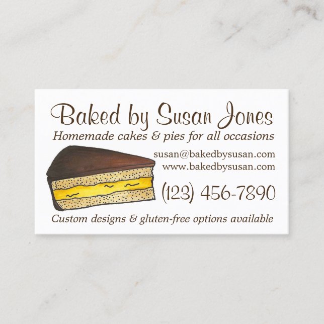 Baked By Boston Cream Pie Cake Slice Bakery Pastry Business Card (Front)