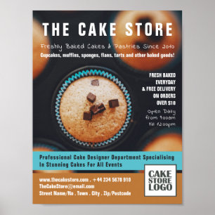 Baked Cupcakes, Cakery, Cake Store Advertising Poster