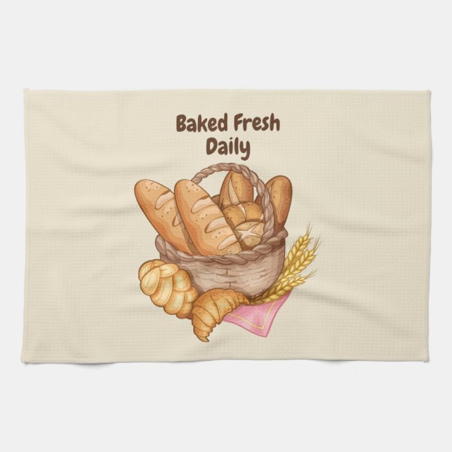 Baked Fresh Daily Bread and Rolls Bakery, Baking   Kitchen Towel (Horizontal)
