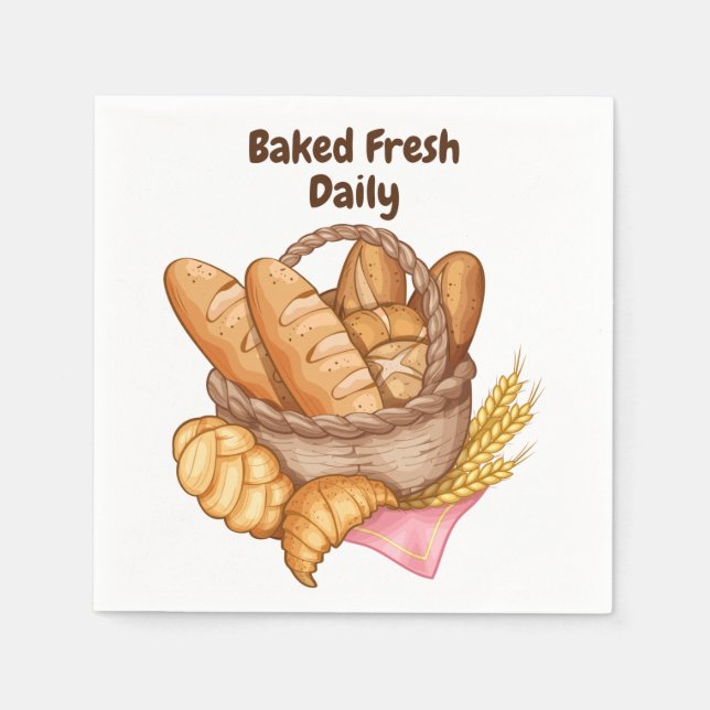 Baked Fresh Daily Bread and Rolls Bakery, Baking   Napkins (Front)