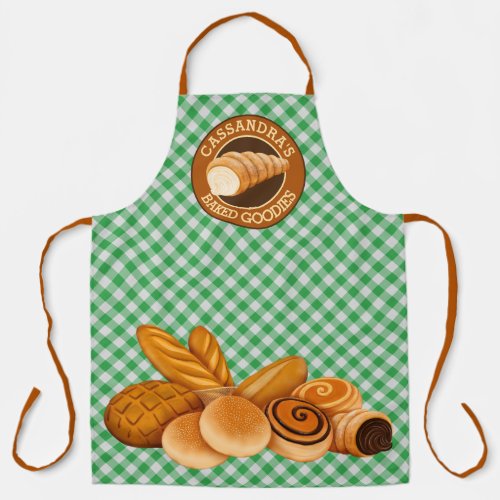 Baked Goodies Bread Bakers Logo Green Gingham Apron