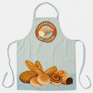 Baked Goodies Pastry Bread Baker Logo Blue Stripes Apron