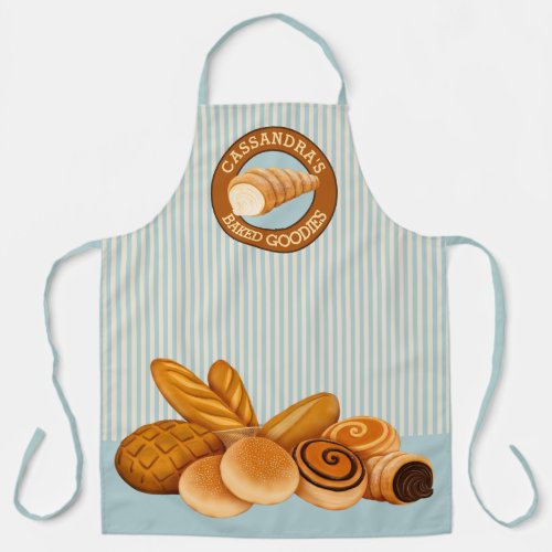 Baked Goodies Pastry Bread Baker Logo Blue Stripes Apron