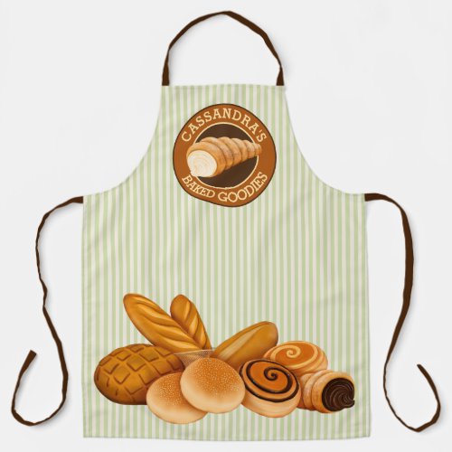 Baked Goodies Pastry Bread Baker Logo Green Stripe Apron