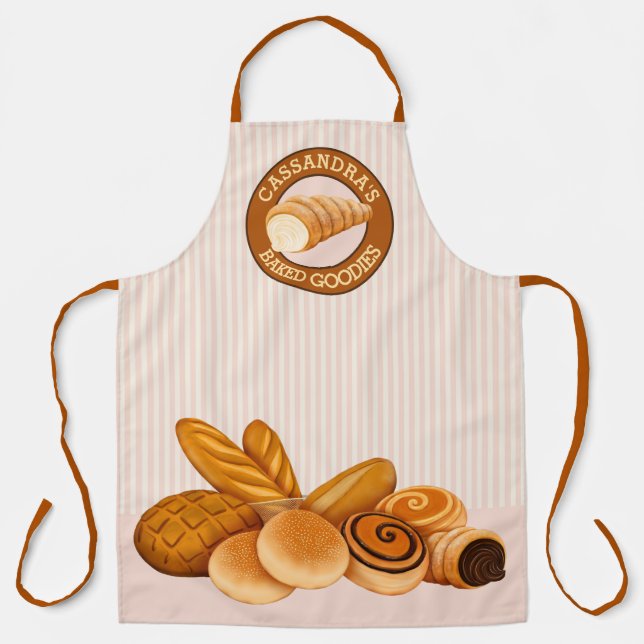 Baked Goodies Pastry Bread Baker Logo Pink Stripes Apron (Front)