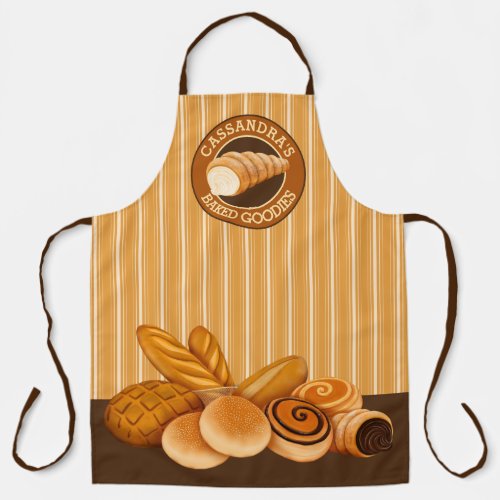 Baked Goodies Pastry Bread Bakers Logo Stripes Apron