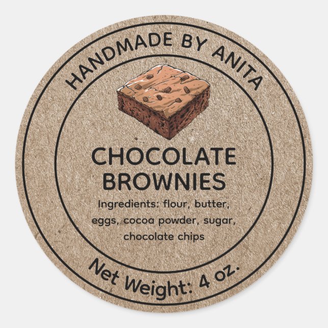 Baked Goods Chocolate Brownies Label Kraft (Front)
