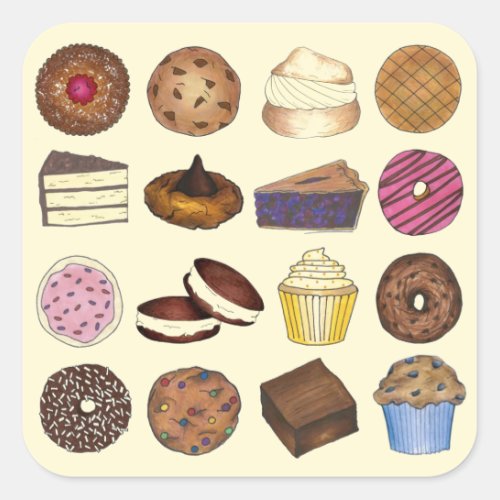 Baked Goods Foodie Muffin Cake Whoopie Pie Cupcake Square Sticker