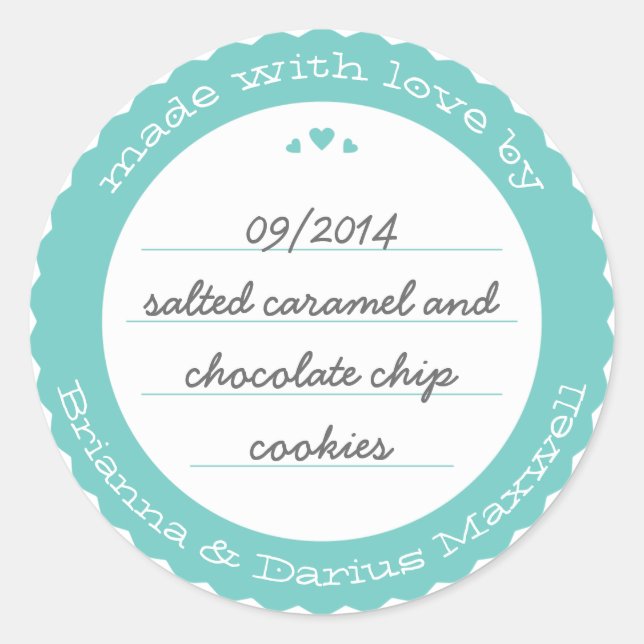 Baked Goods Round Gift Label Sticker Circle Teal (Front)