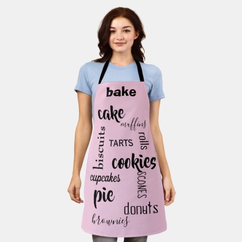 Baked Goods Words Pink Kitchen Apron