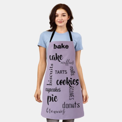 Baked Goods Words Purple Kitchen Apron