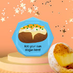 Baked in its Jacket Potato Champion - your text Acrylic Award<br><div class="desc">The baked potato in this graphic is split open and the buttery mashed inside is heaped with orange cheese and green chives. What funny slogan will you add to this jacket spud? The blue background can be changed to a different shade if you need additional customization possibilities.</div>