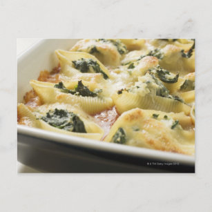 Baked pasta shells with spinach filling postcard