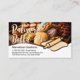 Baked Pastries Rolling Pin and Dough Business Ca Business Card