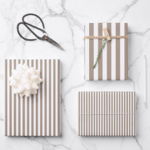 Baked Potato Brown & White Stripes Wrapping Paper Sheets