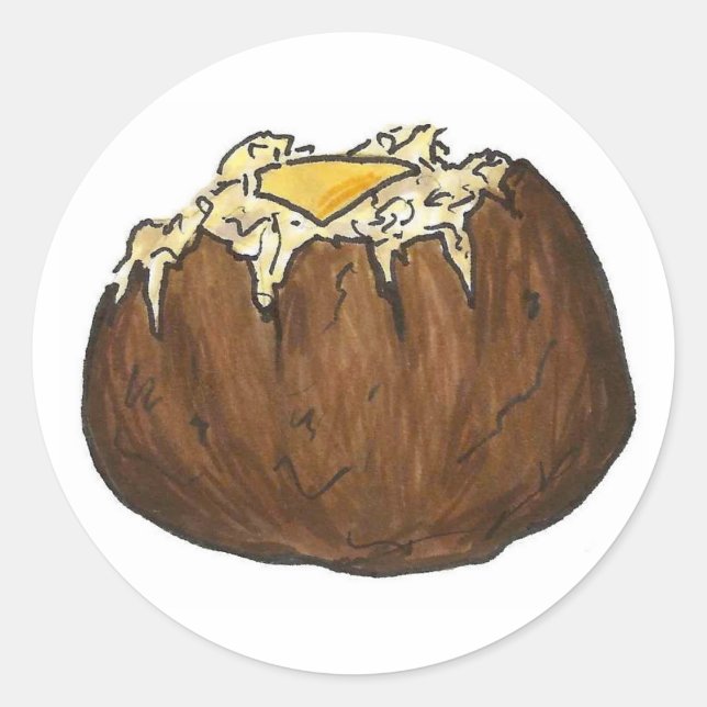 Baked Potato Foodie Hot Potatoes w/ Butter Pat Classic Round Sticker (Front)