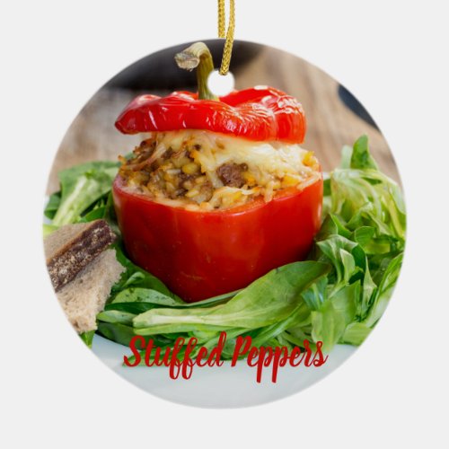 Baked Stuffed Peppers with meat sauce and cheese Ceramic Ornament