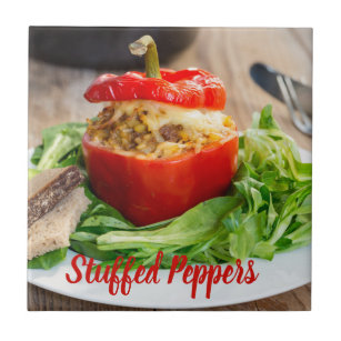 Baked Stuffed Peppers with meat sauce and cheese Ceramic Tile