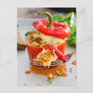 Baked stuffed peppers with meat sauce and cheese postcard