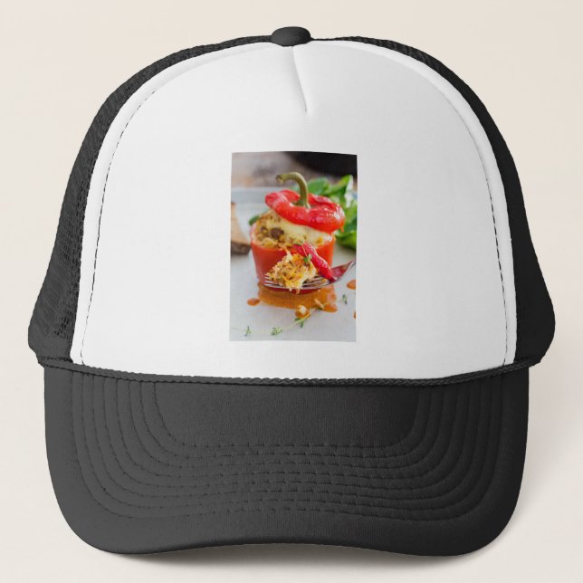 Baked stuffed peppers with meat sauce and cheese trucker hat (Front)