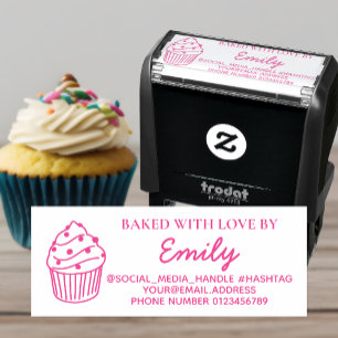 Baked with Love Baker''s Name Contact Information Self-inking Stamp