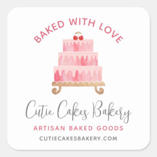 Baked With Love Bakery Blush Pink Cake Pastry Chef Square Sticker