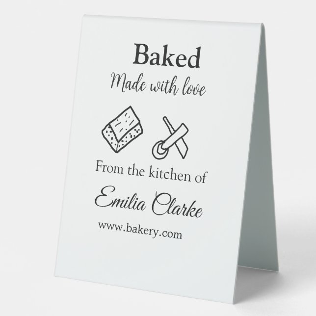 Baked with love bakery business add name texture l table tent (Front)