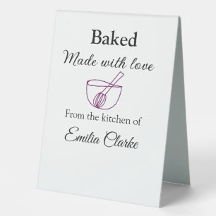 Baked with love bakery business add name texture l table tent