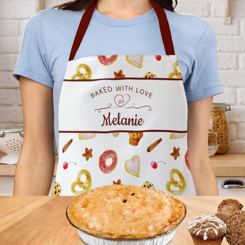 BAKED WITH LOVE Bakery Food Pattern Name Apron