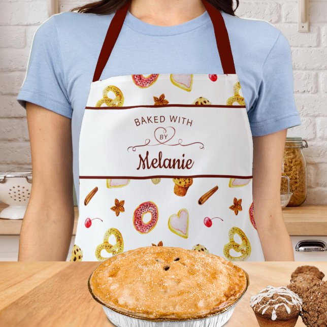 BAKED WITH LOVE Bakery Pattern Personalized Apron (Creator Uploaded)