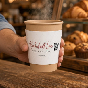 Baked With Love Bakery QR Code Custom Business Coffee Cup Sleeve