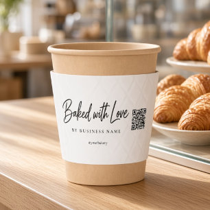 Baked With Love Bakery QR Code Custom Business Coffee Cup Sleeve