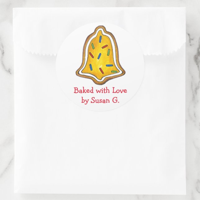 Baked with Love Bell Christmas Sugar Cookie Classic Round Sticker (Bag)