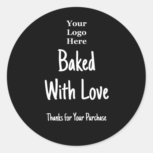 Baked With Love Black and White Add Your Logo Classic Round Sticker