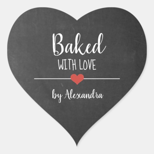 Baked with love black chalkboard name heart sticker