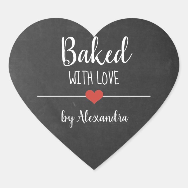 Baked with love black chalkboard name heart sticker (Front)