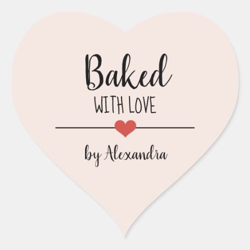 Baked with love blush pink name heart sticker