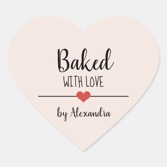 Baked with love blush pink name heart sticker (Front)