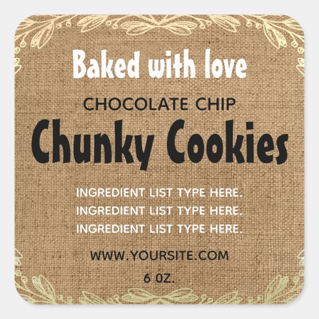 Baked with Love Burlap Product Label (Front)